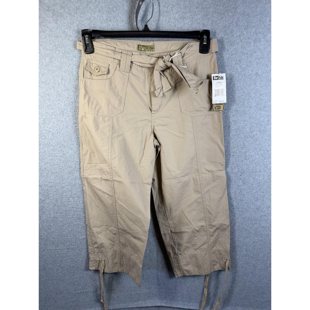 Star Ride‎ Pants Girls 16 Beige Capri Belted Cotton Pockets Summer Casual